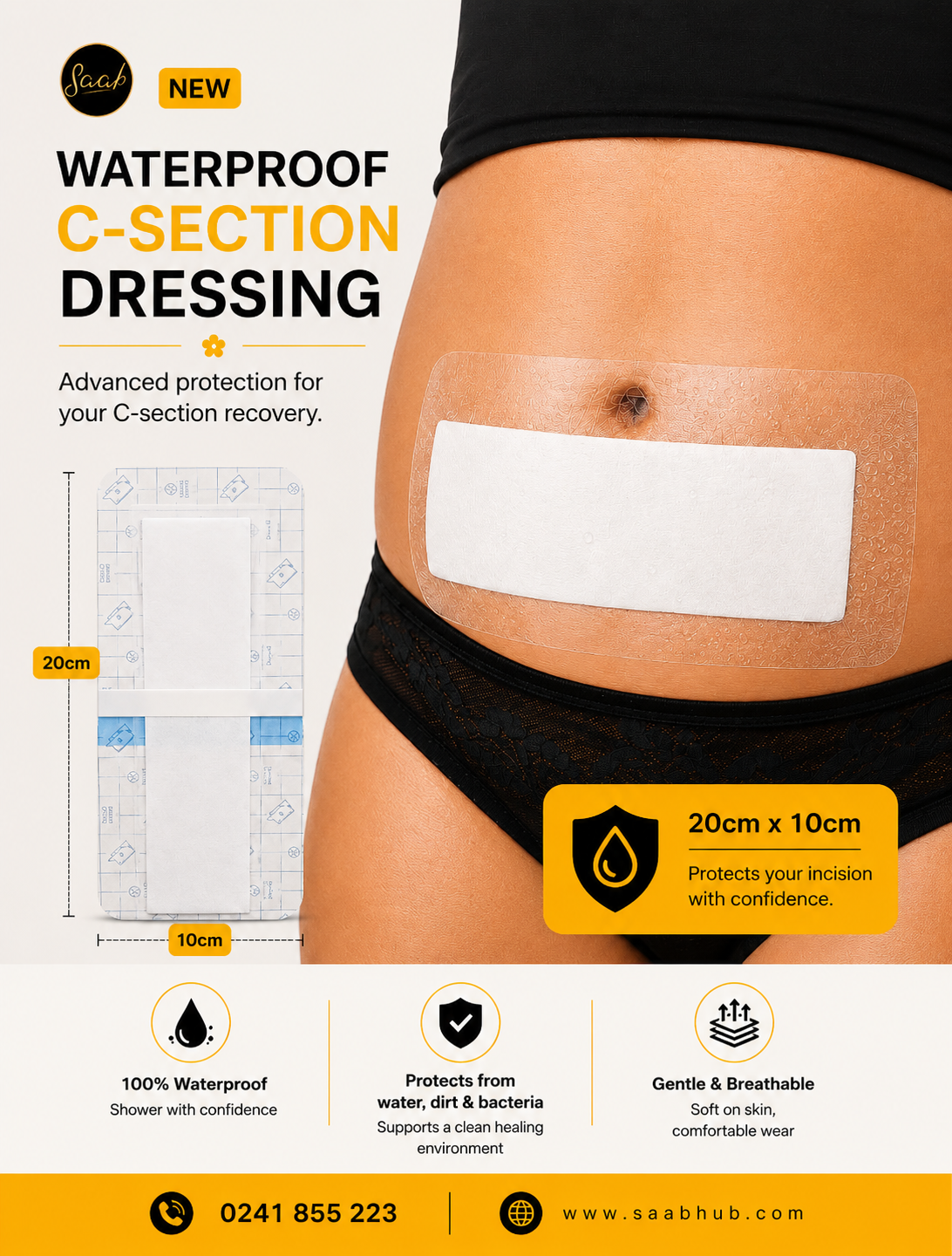 Sterile Waterproof C-section Dressing/Plaster (20cm x 10cm)(25pcs/box)